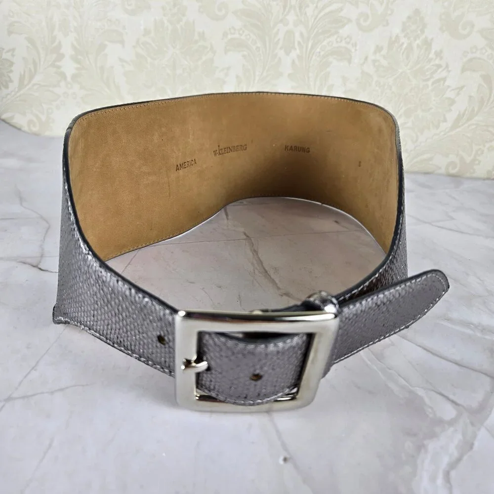 W Kleinberg Size Small Wide Karung Snake Belt Silver Black Solid Brass Buckle